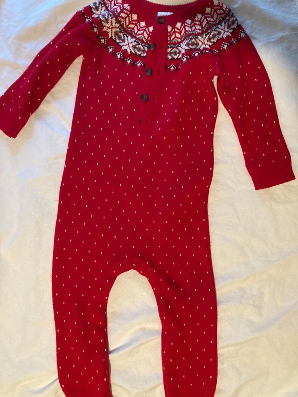 Hanna Andersson 3t red cotton knit fair isle romper